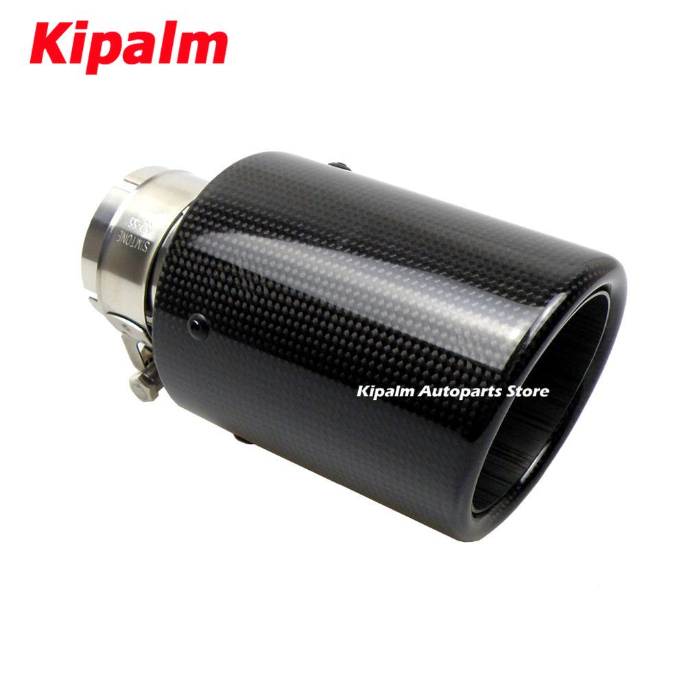 1PCS Universal Glossy Carbon Fiber + 304 Stainless Steel Akrapovic Style Car Exhaust Muffler Tip Without Logo