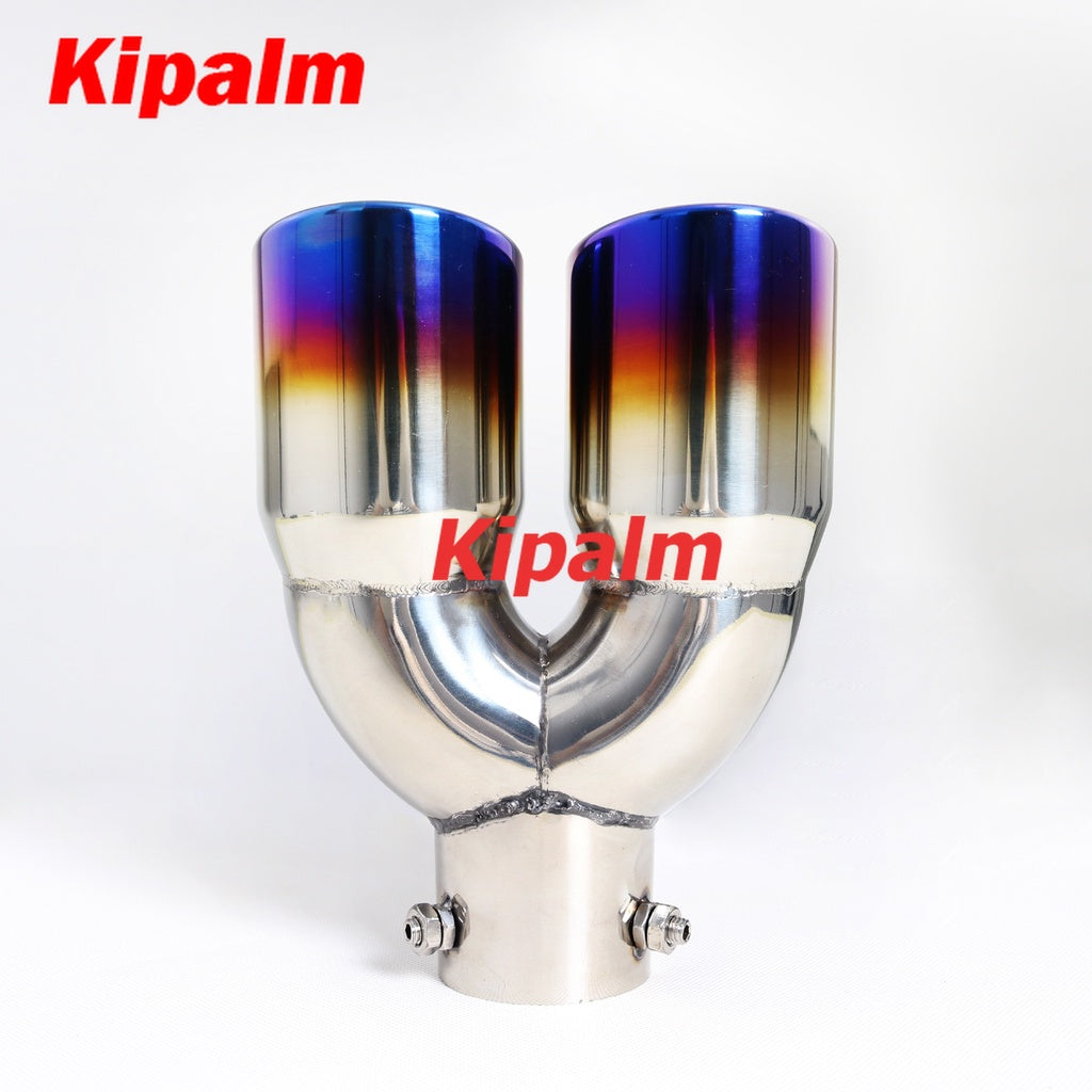 Universal Adjustable Dual Pipe Burnt Blue Stainless Steel Exhaust Tip Tail End Pipe One Change Twin Muffler Tips