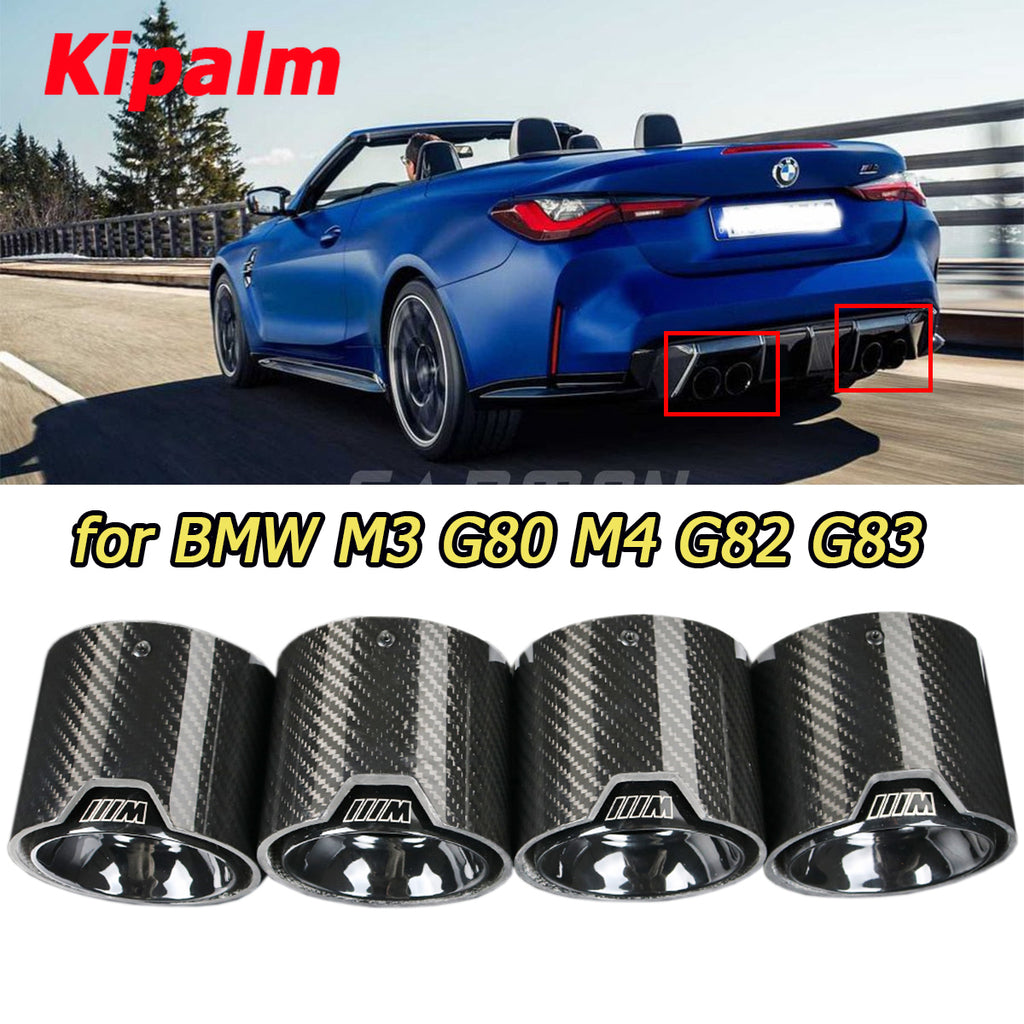 Black Coated Stainless Steel Glossy Carbon Fiber Exhaut Tip Pipe Tail Ends Fits for BMW M3 G80 M4 G82 G83 2020+