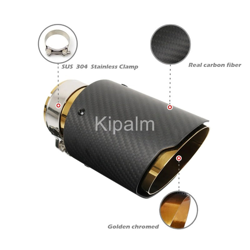 Matte Carbon with Gold Pipe Exhaust Muffler Tip Exhaust End Pipe Tail Pipe Tip with AK Logo