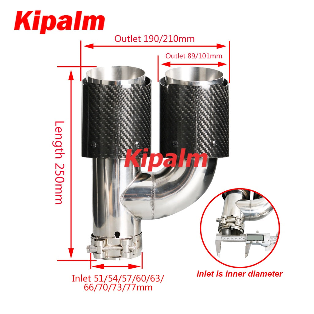 Dual Pipe h Style  Carbon Fiber + Stainless Steel Universal Auto Exhaust Muffler Tips Double End Pipe for BMW BENZ VW Golf