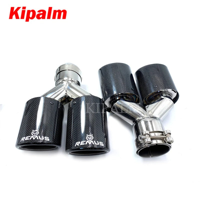 1 Pair Universal Dual Exhaust Pipes Curly Edge Remus Sport Glossy Carbon Fiber Muffler Tips for BMW AUDI GOLF MAZDA
