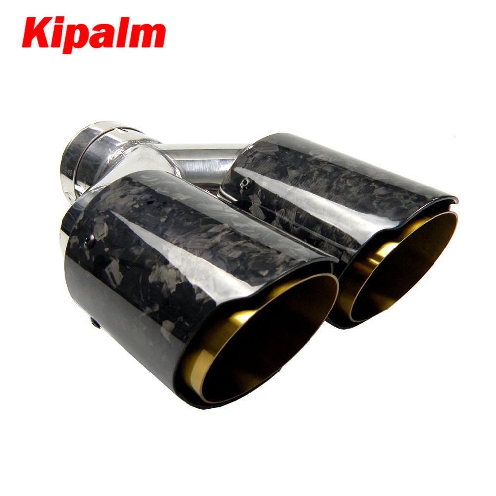 Kipalm Dual Forging Carbon Fiber Exhaust Pipe Muffler Tip with Golden Chrome Stainless Steel Inner Pipe for BMW BENZ VW Golf