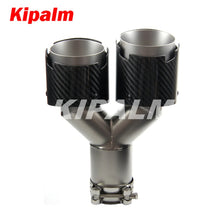 Load image into Gallery viewer, Kipalm Y-shape Dual-outlet Exhaust Pipe Four Slot Glossy Carbon Fiber Cover Stainless Steel Universal Auto End
