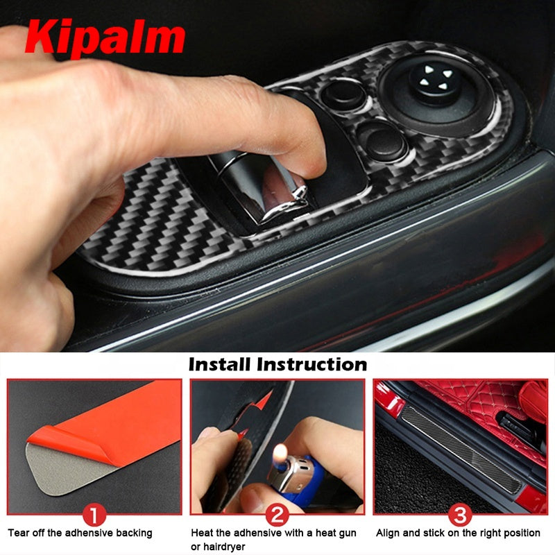 Kipalm Carbon Fiber Mini Cooper F56 Door Window Lifter Switch Control Panel Sticker Interior Trim Stickers