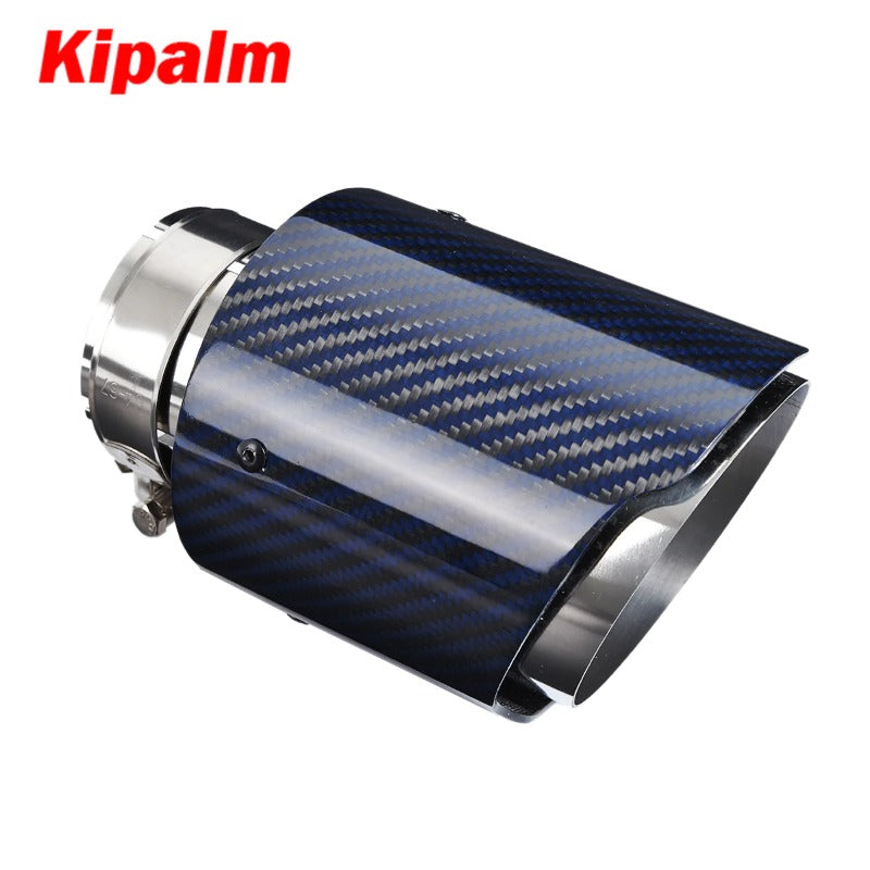 Unique Blue Carbon Fibre Car Exhaust Pipe Muffler Tip Glossy Twill Carbon Fiber Mirror-Polished T304 Stainless Steel Tips