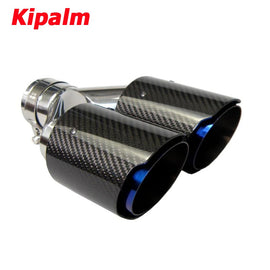 Dual Carbon Fiber Burnt Blue Stainless Steel Universal Exhaust Tip Dual End Pipe for BMW BENZ VW Golf TOYOTA No Logo