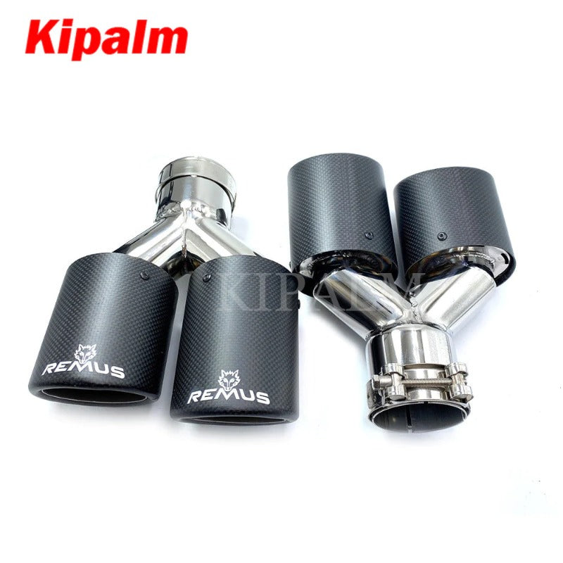 1 Pair Dual Y Shape Pipes Curly Edge Remus Sport Matte Carbon Fiber Exhaust Muffler Tips for BMW AUDI GOLF MAZDA
