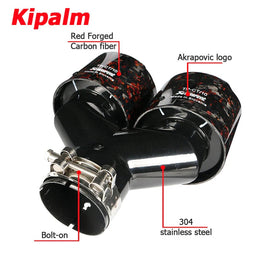 1Pair Carbon Fiber Dual Y Shape Gold Foil Red Forged  Exhaust Tip Akrapovic Muffler Pipe 304 Stainless Steel Tailtips