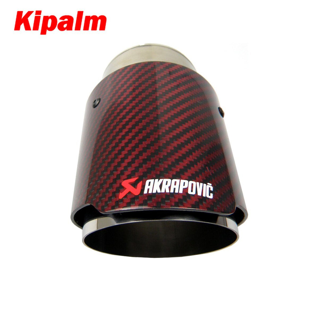 1PC Akrapovic Glossy Red Carbon Fiber Exhaust Pipe Tail End Tip Muffler Tip Straight Edge for AUDI
