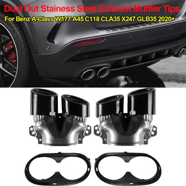 Dual Out Stainless Steel Exhaust Pipe for Mercedes-Benz W177 C118 A35 CLA35 AMG 2020+ Rear Bumper