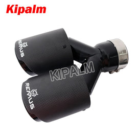 1piece Dual Pipes Equal Length Straight Cut Remus Sport Matte Carbon Fiber Exhaust Muffler Tips Black Inner Pipe for BMW AUDI