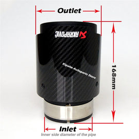 Universal Akrapovic Carbon Fibre Exhaust Pipe Muffler Tip Glossy Twill Cover + Black Coated Stainless Steel