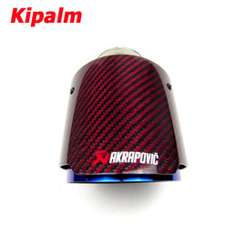 Universal Akrapovic Carbon Fiber Car Exhaust Pipe Muffler Tip Glossy Red Twill Carbon Fiber Cover + Burnt Blue Stainless Steel