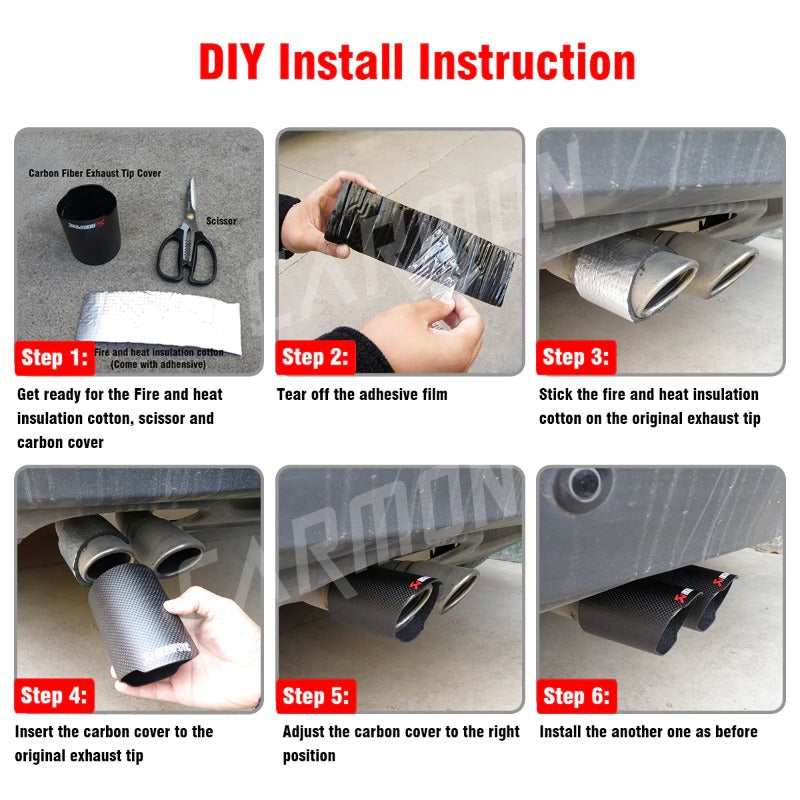 Car Universal REMUS Straight Edge Carbon Fiber Exhaust Tip Cover Exhaust Muffler Pipe Tip Case Housing