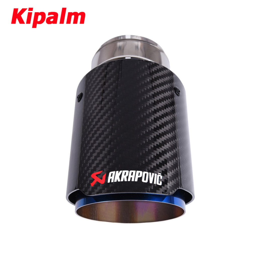 1pcs Universal Akrapovic Carbon Fiber Blue Coated Car Exhaust Pipe Tailtip Carbon Fiber Muffler Tip