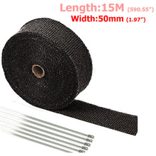 Load image into Gallery viewer, 5M 10M 15M Motorcycle Exhaust Heat Wrap Roll with Stainless Ties Fiberglass Heat Shield Tape