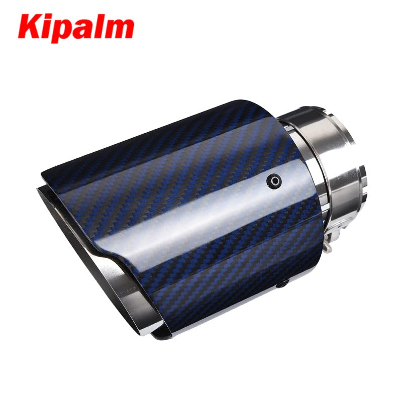 Unique Blue Carbon Fibre Car Exhaust Pipe Muffler Tip Glossy Twill Carbon Fiber Mirror-Polished T304 Stainless Steel Tips