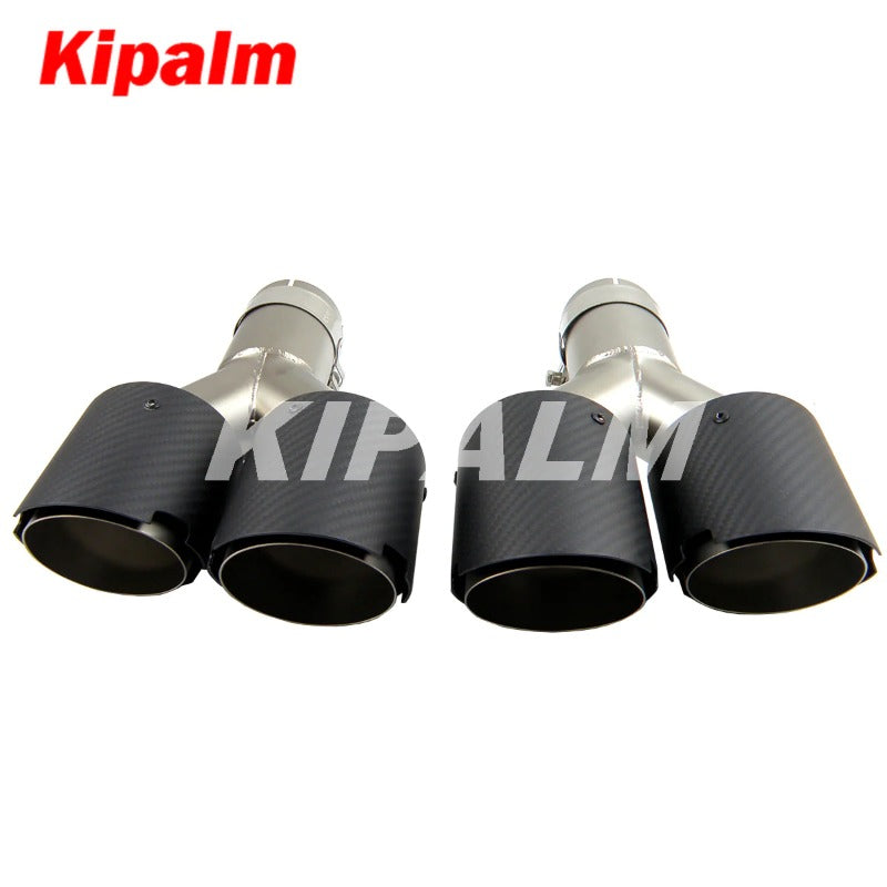 Kipalm Y-style Four Slot Matte Carbon Fiber Cover Stainless Steel Universal Auto Car Exhaust Tip Double End Pipe for Car Tuning