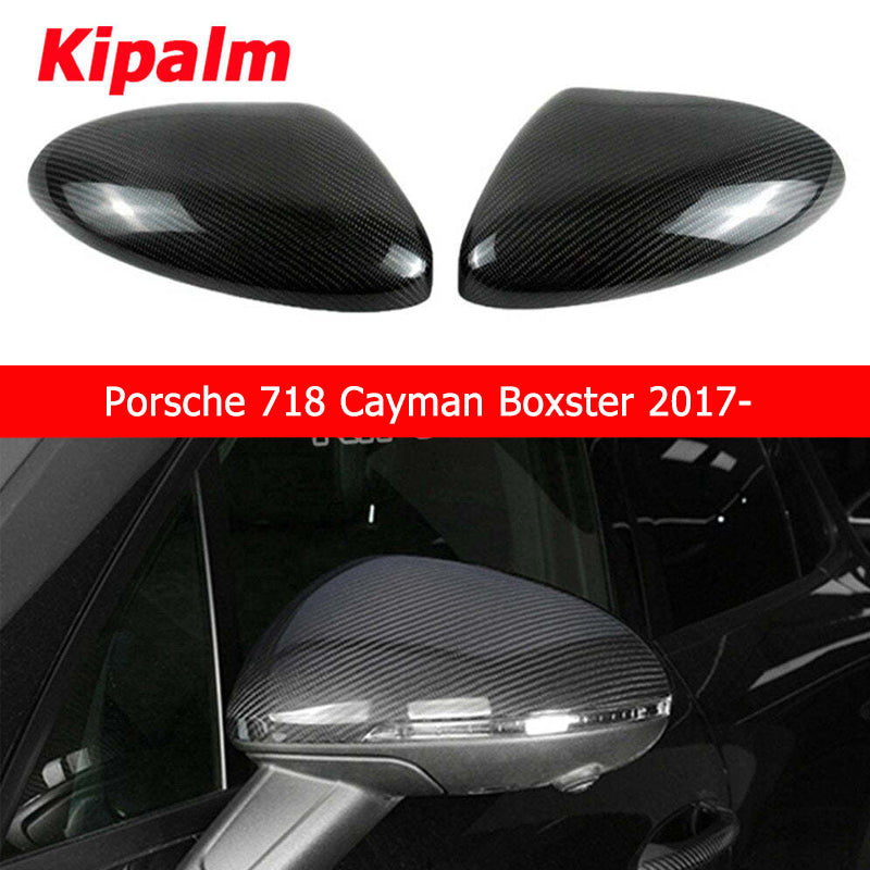 1 Pair Stick on Type Carbon Fiber Rearview Mirror Cover Caps for Porsche 718 Cayman Boxster 2017-