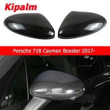 Load image into Gallery viewer, 1 Pair Stick on Type Carbon Fiber Rearview Mirror Cover Caps for Porsche 718 Cayman Boxster 2017-