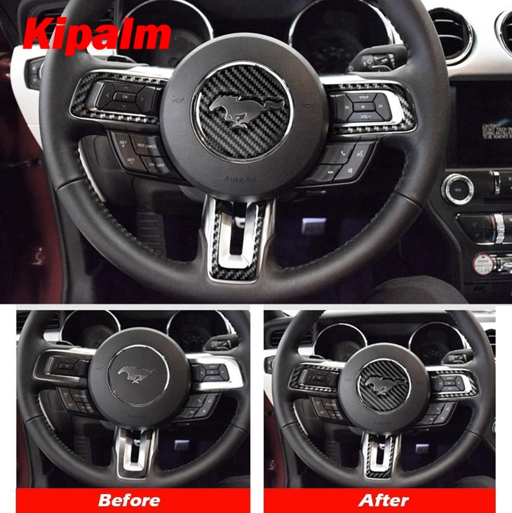 Mustang Real Carbon Fiber Steering Wheel Emblem for Ford Mustang Car Stickers Car-Styling 2015-2018 Mustang Stickers Accessories