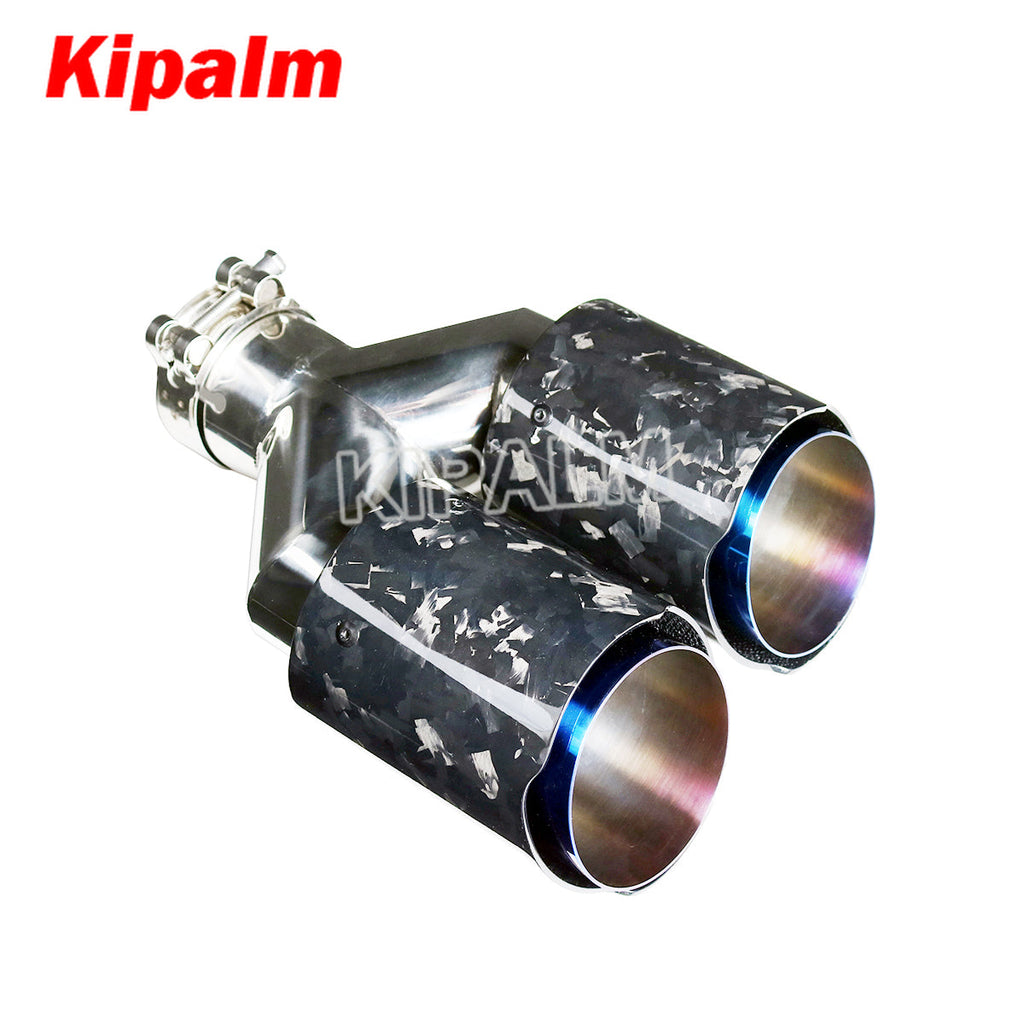 1 piece Dual Pipe Y Style Forged Carbon Fiber + Burnt Blue Stainless Steel Exhaust Muffler Tips Double End Pipe for BMW BENZ VW