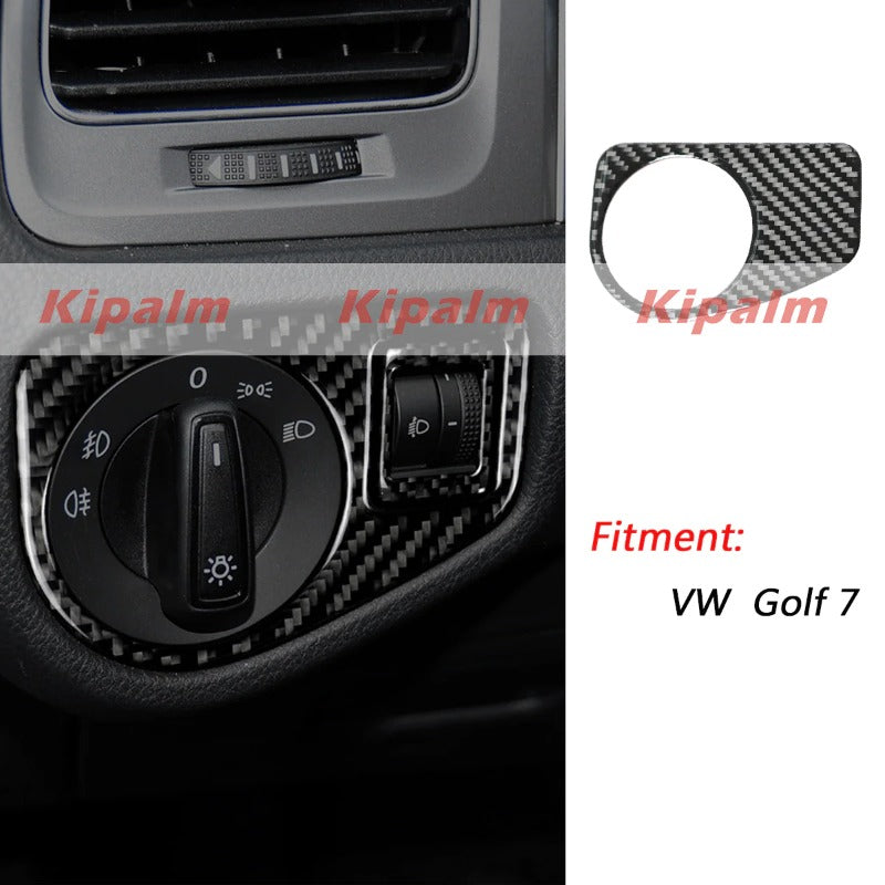 Carbon Fiber Sticker Headlight Switch Button Decorative Interior Trim Accessory For VW Golf 7