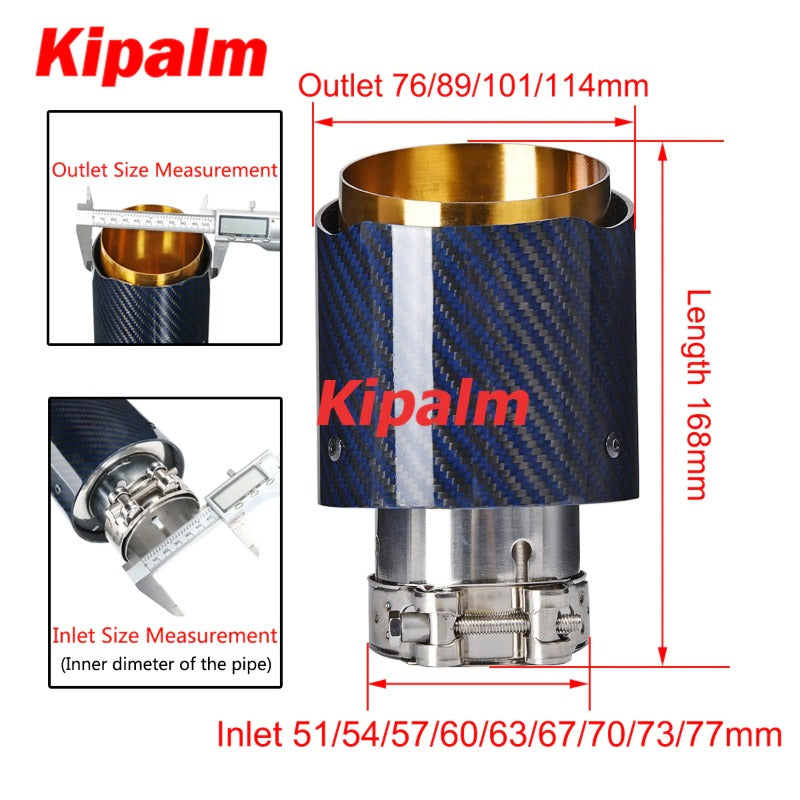 Unique Blue Carbon Fibre Car Exhaust Pipe Muffler Tip Glossy Twill Gloden T304 Stainless Steel Tips