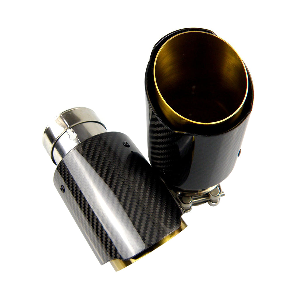 Car Universal Golden Inner Pipe Glossy Black Twill Carbon Fiber Exhaust Muffler Tip Tail Pipe For BMW BENZ AUDI Car Accessories