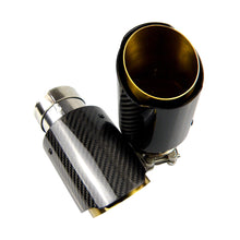 Load image into Gallery viewer, Car Universal Golden Inner Pipe Glossy Black Twill Carbon Fiber Exhaust Muffler Tip Tail Pipe For BMW BENZ AUDI Car Accessories