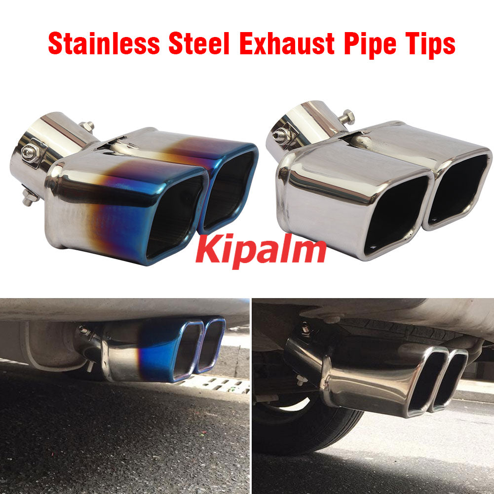 Twin Square Chrome Heavy Duty Exhaust Muffler Vehicle Modification Stainless Steel Exhaust Pipe