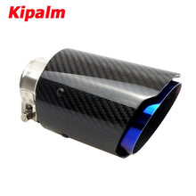 Load image into Gallery viewer, Glossy Twill Carbon Fibre Car Exhaust Tip Burnt Blue Stainless Steel Muffler Tip Tail Pipe For BMW BENZ AUDI Car Accessories