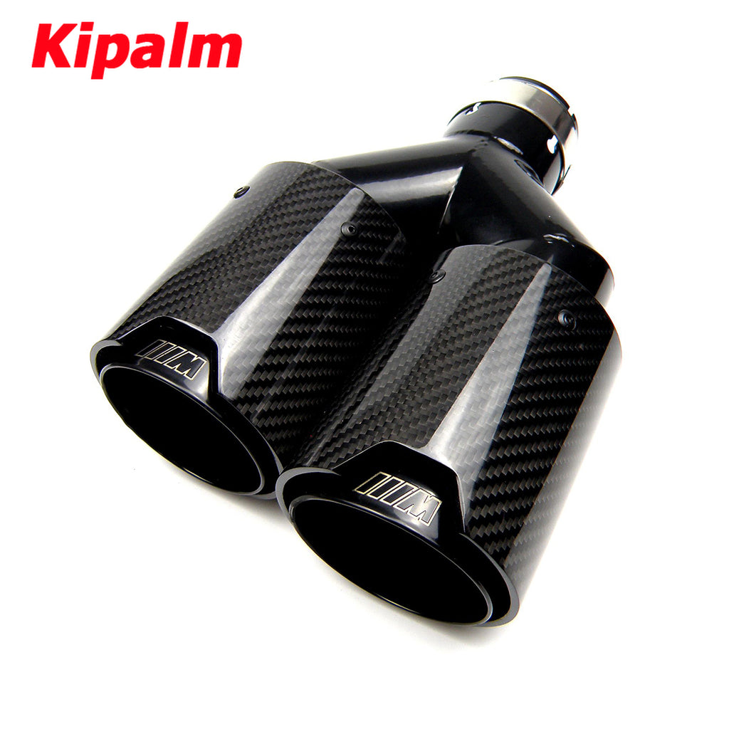 Dual Carbon Fiber + Black Stainless Steel Universal M performance Carbon Fiber Exhaust Tips End Pipes Muffler tips for BMW