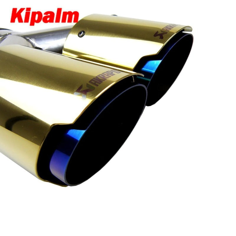 2PCS Gold Akrapovic Dual End Pipe Blue Stainless Steel Exhaust Tip Double End Pipe for BMW BENZ VW Golf TOYOTA