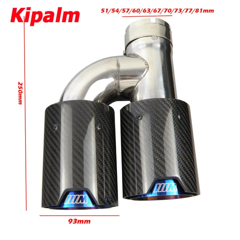 Custom h-Style Dual End Carbon Fiber Blue and Black Stainless Steel Universal M Performance BMW Exhaust Muffler Tips