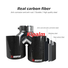 Load image into Gallery viewer, 1PC3.5 inch Universal Curly Edge Dual Outlet Carbon Fiber Exhaust Pipe Akrapovic Tip for BMW AUDI GOLF MAZDA