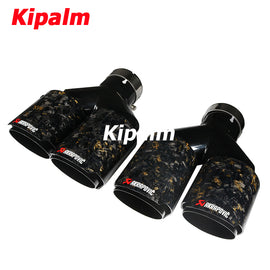 1Pair Carbon Fiber Dual Y Shape Gold Foil Golden Forged Exhaust Tip Akrapovic Muffler Pipe 304 Stainless Steel Tailtips