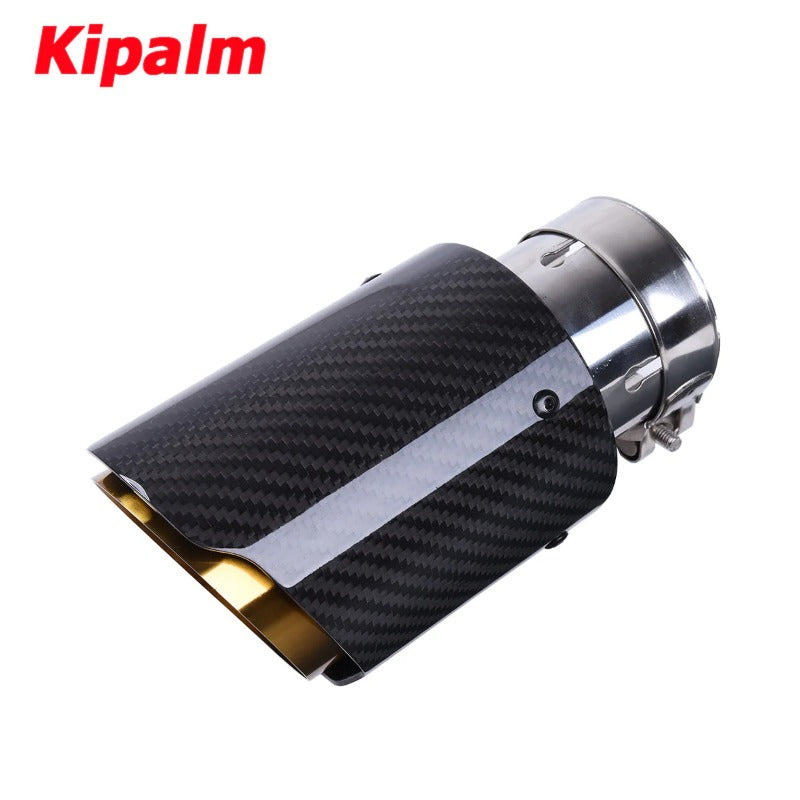 1PC Universal Golden Inner Pipe Glossy Black Twill Carbon Fiber Exhaust Muffler Tip Tail Pipe For BMW BENZ AUDI Without Logo
