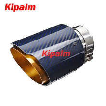 Load image into Gallery viewer, Unique Blue Carbon Fibre Car Exhaust Pipe Muffler Tip Glossy Twill Gloden T304 Stainless Steel Tips