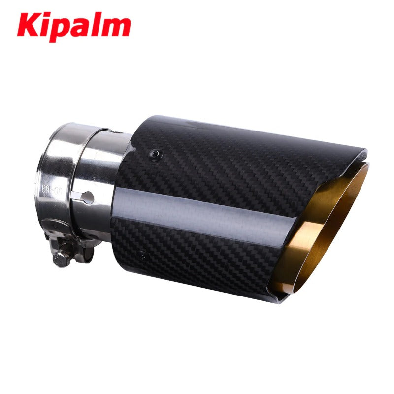 1PC Universal Golden Inner Pipe Glossy Black Twill Carbon Fiber Exhaust Muffler Tip Tail Pipe For BMW BENZ AUDI Without Logo