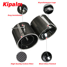 Load image into Gallery viewer, Black Coated Stainless Steel Glossy Carbon Fiber Exhaut Tip Pipe Tail Ends Fits for BMW M3 G80 M4 G82 G83 2020+
