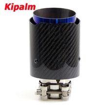 Load image into Gallery viewer, Glossy Twill Carbon Fibre Car Exhaust Tip Burnt Blue Stainless Steel Muffler Tip Tail Pipe For BMW BENZ AUDI Car Accessories