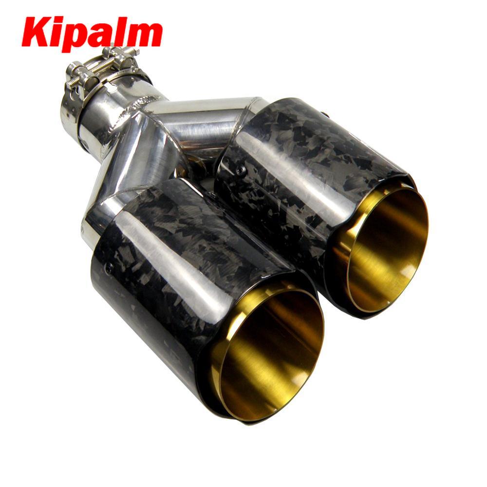 Kipalm Dual Forging Carbon Fiber Exhaust Pipe Muffler Tip with Golden Chrome Stainless Steel Inner Pipe for BMW BENZ VW Golf