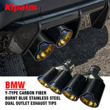 Load image into Gallery viewer, Universal M Performance Style Dual Outlet Carbon Fibre Muffler Tips Stainless Steel Exhaust Pipe for BMW