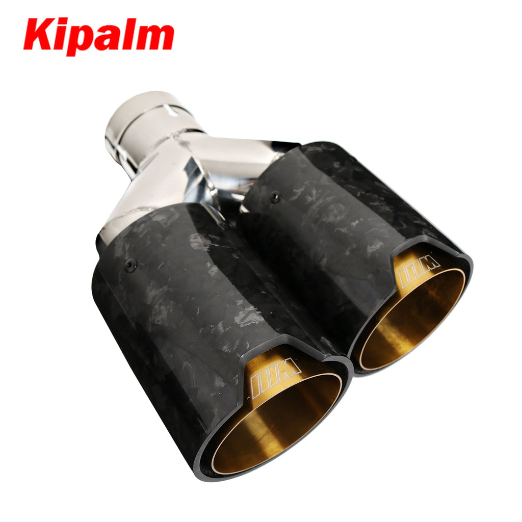 1 pcs Twin-tips Y Style Forged Carbon Fiber + Gloden Plated Stainless Steel Exhaust Muffler Tips Double End Pipe for BMW BENZ VW