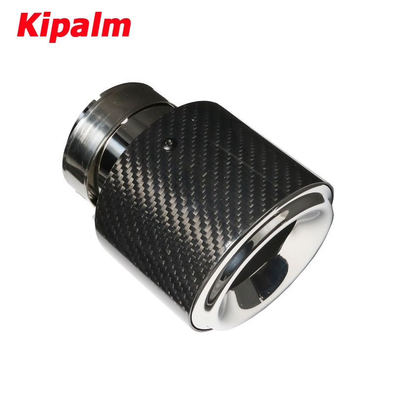 Universal 145mm Glossy Black Carbon Fiber Car Exhaust Pipe Welding Edge Chrome Stainless Steel Muffler Tip