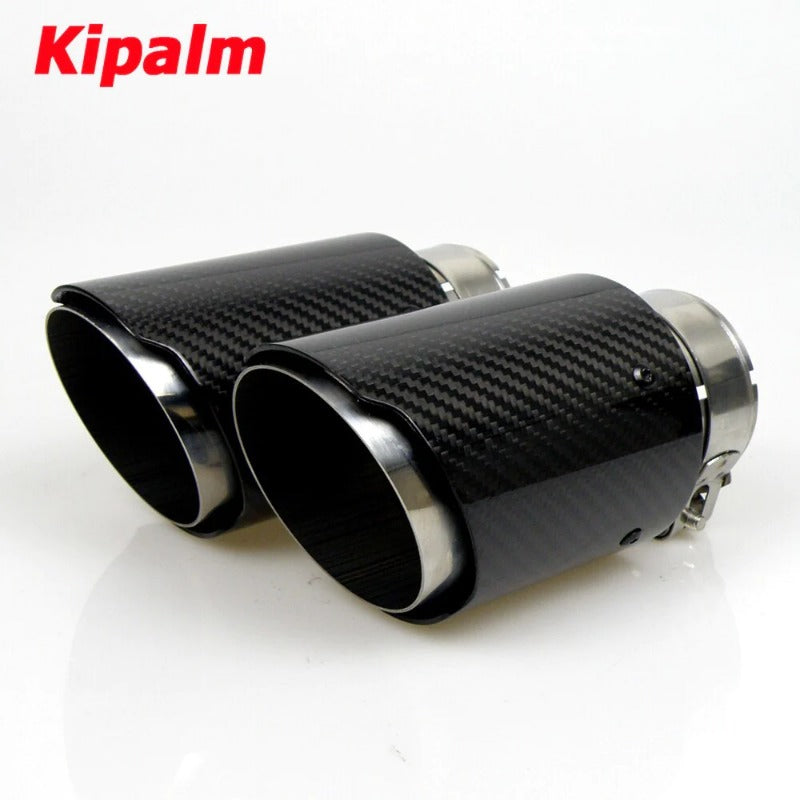 1PC Free Shipping Universal Style Glossy Carbon Fiber + 304 Stainless Steel Exhaust Muffler Tip Without Logo