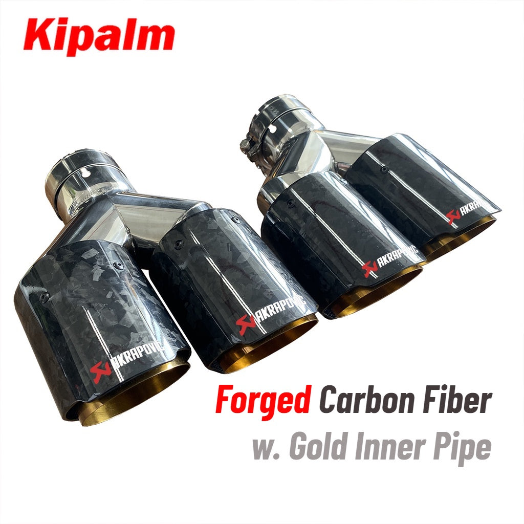 Kipalm Dual Forging Carbon Fiber Exhaust Pipe Muffler Tip with Golden Chrome Stainless Steel Inner Pipe