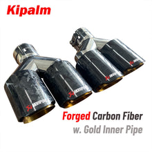 Load image into Gallery viewer, Kipalm Dual Forging Carbon Fiber Exhaust Pipe Muffler Tip with Golden Chrome Stainless Steel Inner Pipe